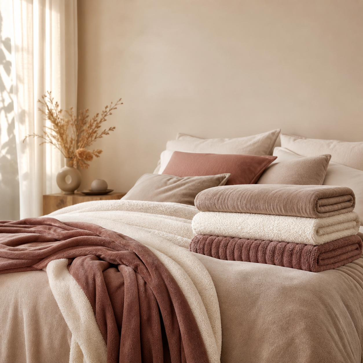 Soft POPTEX blanket styled on bedding